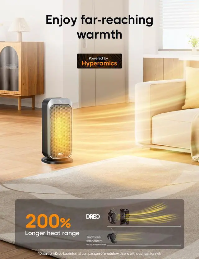 Alt view image 3 of 7 - Quiet Space Heater, 1500W Portable Heaters for Indoor Use with Remote, 70° Oscillation, Fast and Safety Electric PTC Ceramic for Desk Office Bedroom, 12H Timer