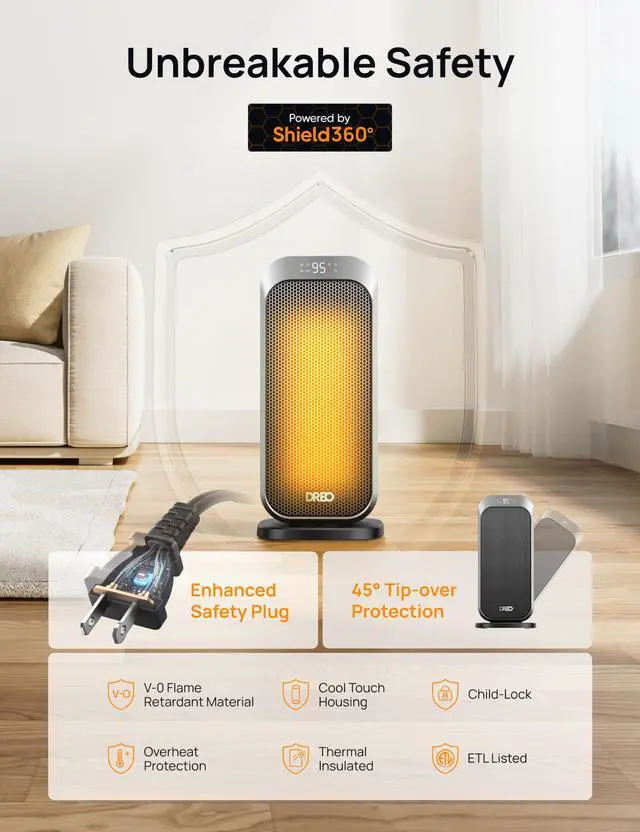 Alt view image 5 of 7 - Quiet Space Heater, 1500W Portable Heaters for Indoor Use with Remote, 70° Oscillation, Fast and Safety Electric PTC Ceramic for Desk Office Bedroom, 12H Timer