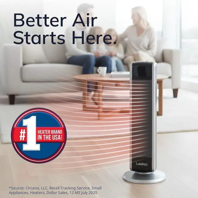 Alt view image 2 of 7 - Oscillating Digital Ceramic Tower Heater for Large Rooms, with Adjustable Thermostat, Timer and Remote Control, 29 Inches, 1500W, Black, 5586