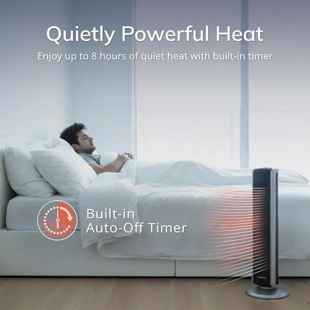 Alt view image 7 of 7 - Oscillating Digital Ceramic Tower Heater for Large Rooms, with Adjustable Thermostat, Timer and Remote Control, 29 Inches, 1500W, Black, 5586