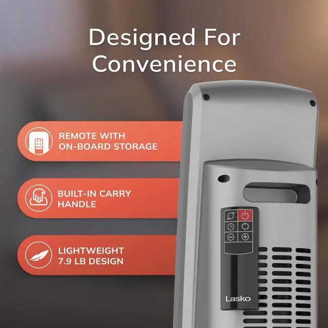 Alt view image 6 of 7 - Oscillating Digital Ceramic Tower Heater for Large Rooms, with Adjustable Thermostat, Timer and Remote Control, 29 Inches, 1500W, Black, 5586