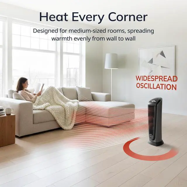 Alt view image 2 of 7 - Tower Space Heater Indoor, Compact Electric Heaters for Indoor Use, Small Space Heater with Remote, Ideal Space Heaters for Indoor Use, 22.5 Inches, Grey/Black, 1500W, 751320