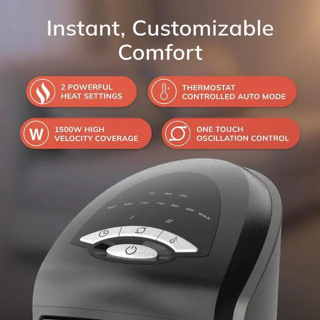 Alt view image 3 of 7 - Tower Space Heater Indoor, Compact Electric Heaters for Indoor Use, Small Space Heater with Remote, Ideal Space Heaters for Indoor Use, 22.5 Inches, Grey/Black, 1500W, 751320