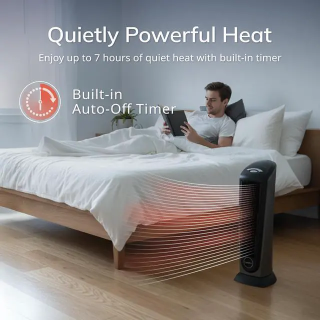 Alt view image 4 of 7 - Tower Space Heater Indoor, Compact Electric Heaters for Indoor Use, Small Space Heater with Remote, Ideal Space Heaters for Indoor Use, 22.5 Inches, Grey/Black, 1500W, 751320
