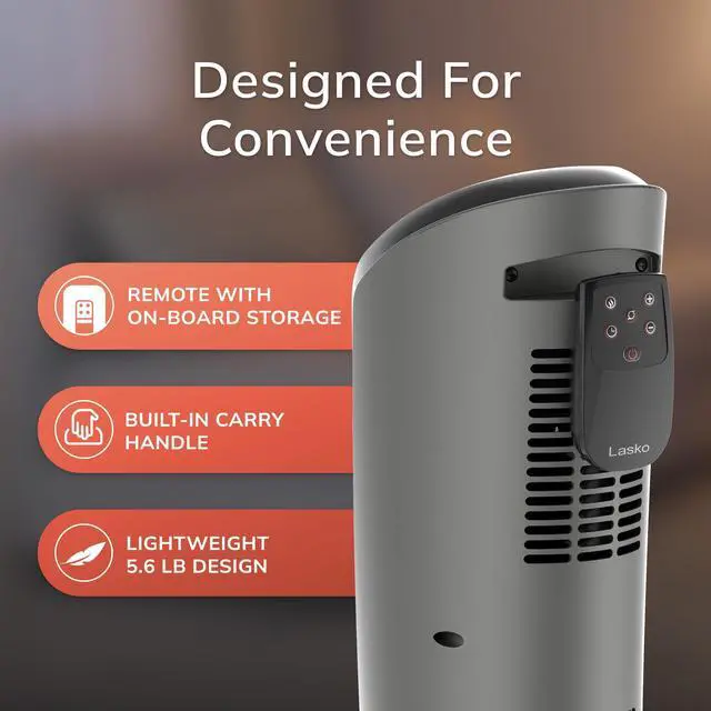 Alt view image 5 of 7 - Tower Space Heater Indoor, Compact Electric Heaters for Indoor Use, Small Space Heater with Remote, Ideal Space Heaters for Indoor Use, 22.5 Inches, Grey/Black, 1500W, 751320