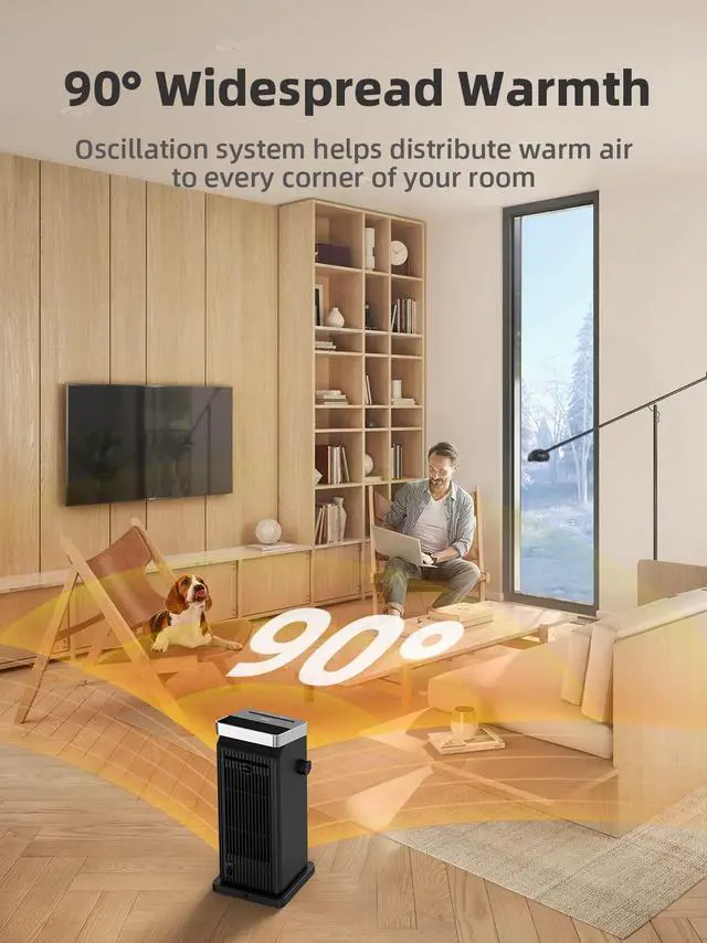 Alt view image 3 of 7 - Space Heater, 1500W Fast Heating Heaters for Indoor Use, Portable Ceramic Electric Heaters for Home with Thermostat, 90° Oscillating, Remote