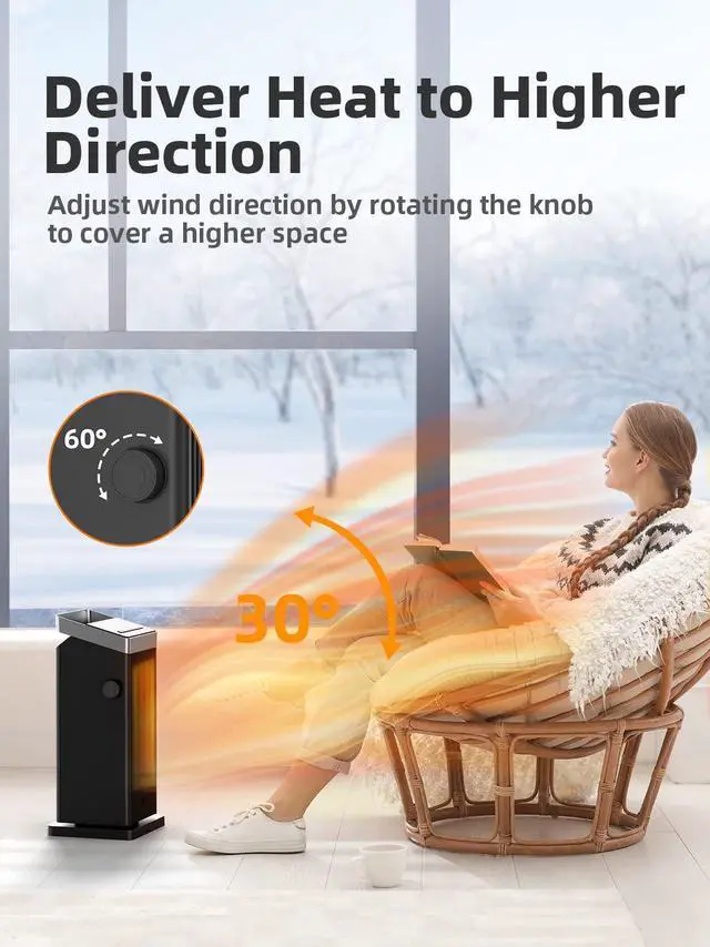 Alt view image 6 of 7 - Space Heater, 1500W Fast Heating Heaters for Indoor Use, Portable Ceramic Electric Heaters for Home with Thermostat, 90° Oscillating, Remote