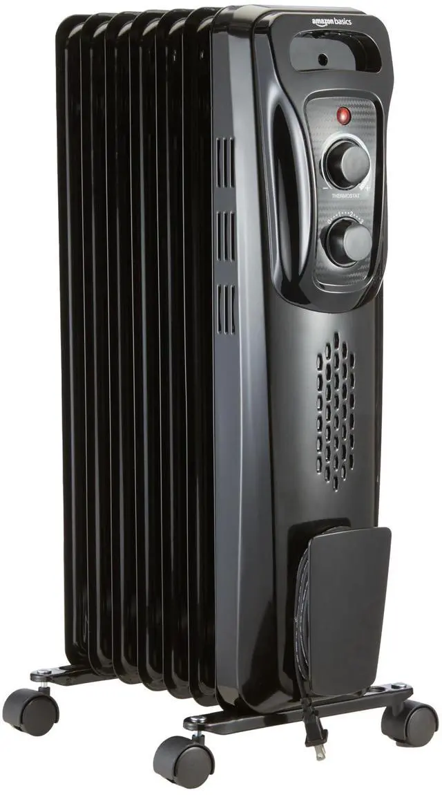 Main image of Portable Oil Radiator Heater for Indoor Use, 3 Heat Settings, Over-Heat Protection, ETL-certified Safety, 7 Oil-Filled Steel Fins, 1500W, 11"D x 14.8"W x 25.2"H, Black