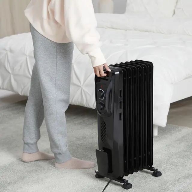Alt view image 5 of 5 - Portable Oil Radiator Heater for Indoor Use, 3 Heat Settings, Over-Heat Protection, ETL-certified Safety, 7 Oil-Filled Steel Fins, 1500W, 11"D x 14.8"W x 25.2"H, Black