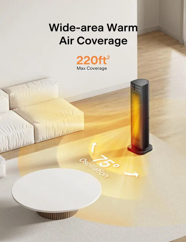 Alt view image 4 of 6 - Oscillating Ceramic Tower Indoor Space Heater for Home with Oscillation, Programmable Thermostat & ECO Mode, 12H Timer & Remote Control, Safety Protection, 23 Inches, 1500W, PHF15RSAPH23