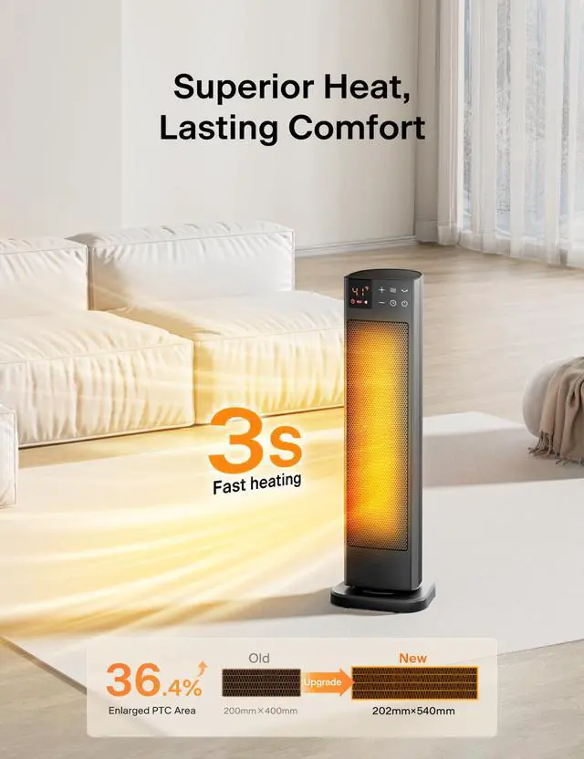 Alt view image 2 of 6 - Oscillating Ceramic Tower Indoor Space Heater for Home with Oscillation, Programmable Thermostat & ECO Mode, 12H Timer & Remote Control, Safety Protection, 23 Inches, 1500W, PHF15RSAPH23