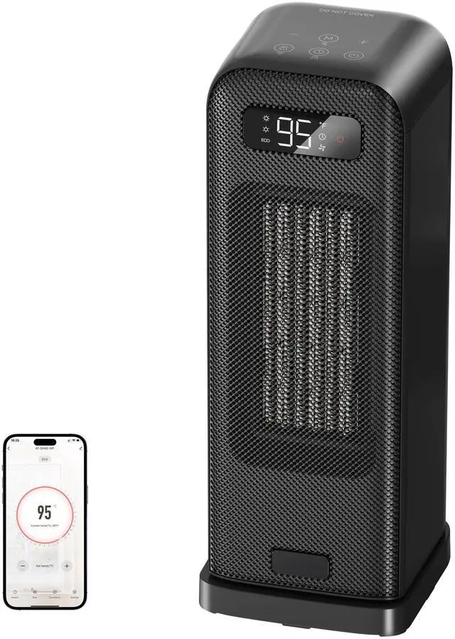 Main image of Space Heaters for Indoor Use, Smart Portable Electric Heater with Thermostat, WiFi and Voice Control, 12H Timer, 4 Modes, 36dB 1500W PTC Ceramic Safety Heat for Office Bedroom Home 1Pack Black