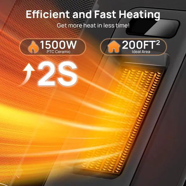 Alt view image 2 of 7 - Space Heaters for Indoor Use, Smart Portable Electric Heater with Thermostat, WiFi and Voice Control, 12H Timer, 4 Modes, 36dB 1500W PTC Ceramic Safety Heat for Office Bedroom Home 1Pack Black