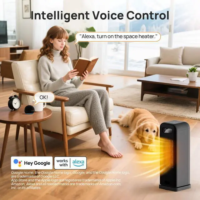Alt view image 5 of 7 - Space Heaters for Indoor Use, Smart Portable Electric Heater with Thermostat, WiFi and Voice Control, 12H Timer, 4 Modes, 36dB 1500W PTC Ceramic Safety Heat for Office Bedroom Home 1Pack Black