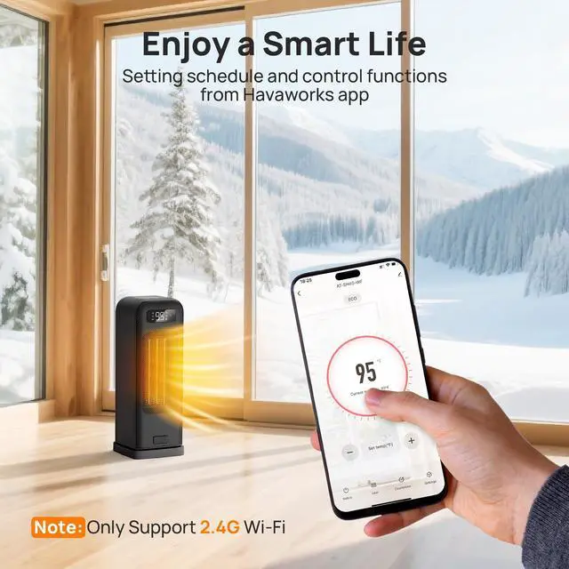 Alt view image 4 of 7 - Space Heaters for Indoor Use, Smart Portable Electric Heater with Thermostat, WiFi and Voice Control, 12H Timer, 4 Modes, 36dB 1500W PTC Ceramic Safety Heat for Office Bedroom Home 1Pack Black