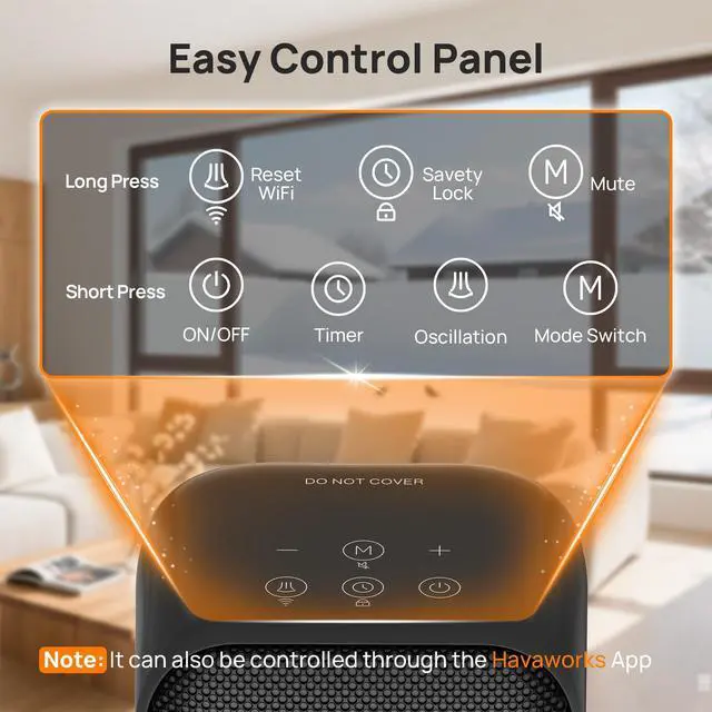 Alt view image 7 of 7 - Space Heaters for Indoor Use, Smart Portable Electric Heater with Thermostat, WiFi and Voice Control, 12H Timer, 4 Modes, 36dB 1500W PTC Ceramic Safety Heat for Office Bedroom Home 1Pack Black