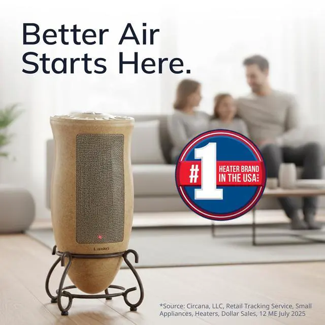 Alt view image 2 of 7 - Oscillating Designer Series Ceramic Space Heater for Home with Adjustable Thermostat, Timer and 2-Speeds, 16 Inches, 1500W, Beige, 6405