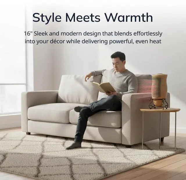 Alt view image 3 of 7 - Oscillating Designer Series Ceramic Space Heater for Home with Adjustable Thermostat, Timer and 2-Speeds, 16 Inches, 1500W, Beige, 6405