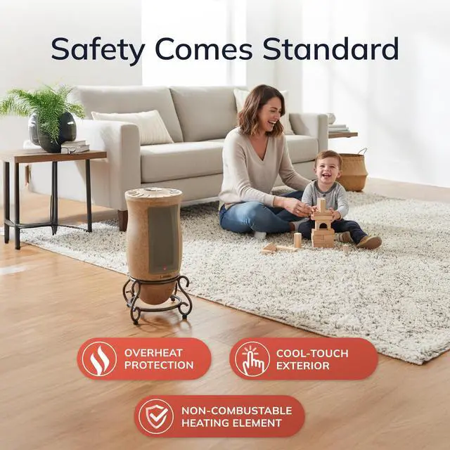 Alt view image 4 of 7 - Oscillating Designer Series Ceramic Space Heater for Home with Adjustable Thermostat, Timer and 2-Speeds, 16 Inches, 1500W, Beige, 6405