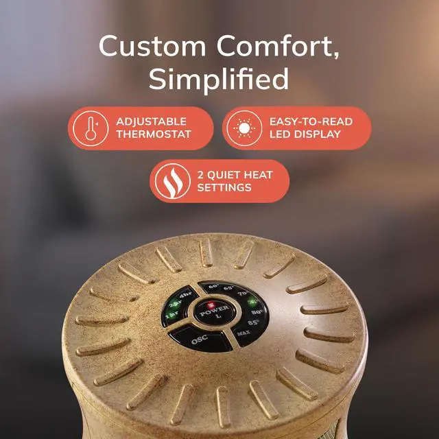 Alt view image 5 of 7 - Oscillating Designer Series Ceramic Space Heater for Home with Adjustable Thermostat, Timer and 2-Speeds, 16 Inches, 1500W, Beige, 6405