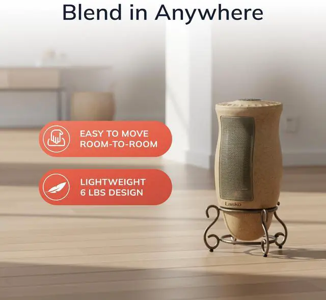 Alt view image 6 of 7 - Oscillating Designer Series Ceramic Space Heater for Home with Adjustable Thermostat, Timer and 2-Speeds, 16 Inches, 1500W, Beige, 6405