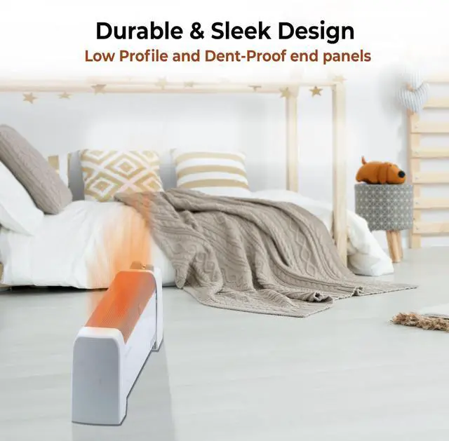 Alt view image 3 of 6 - Electric Baseboard Space Heater with Adjustable Thermostat, Dent-Proof End Panels, Overheat Protection, Tip-Over Switch, & Stay-Cool Body, Ideal for Home, Bedroom, & Office, 1,500W, CZ600