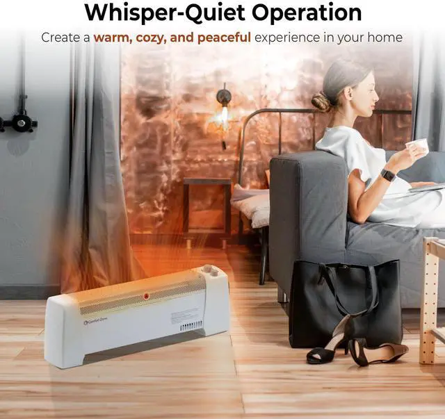 Alt view image 4 of 6 - Electric Baseboard Space Heater with Adjustable Thermostat, Dent-Proof End Panels, Overheat Protection, Tip-Over Switch, & Stay-Cool Body, Ideal for Home, Bedroom, & Office, 1,500W, CZ600