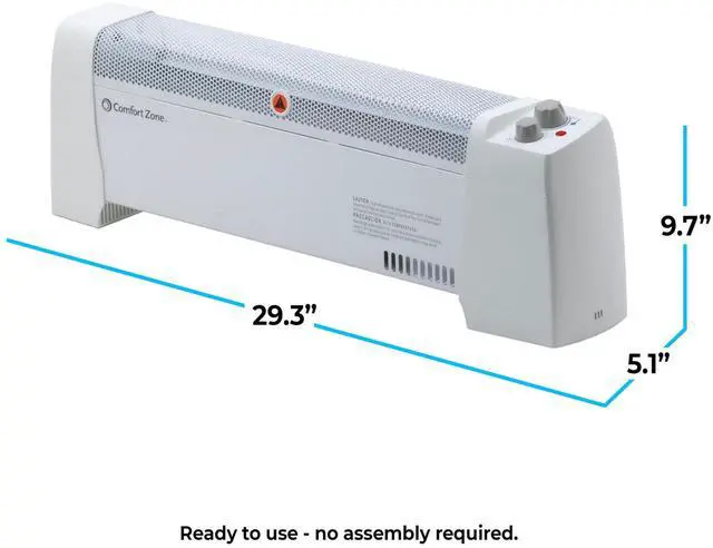 Alt view image 6 of 6 - Electric Baseboard Space Heater with Adjustable Thermostat, Dent-Proof End Panels, Overheat Protection, Tip-Over Switch, & Stay-Cool Body, Ideal for Home, Bedroom, & Office, 1,500W, CZ600