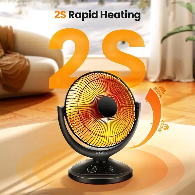 Alt view image 2 of 7 - Oscillating Parabolic Space Heater with Thermostat and Timer, Radiant Dish Heater with Tip-Over and Overheating Protection For Indoor Use, 800w