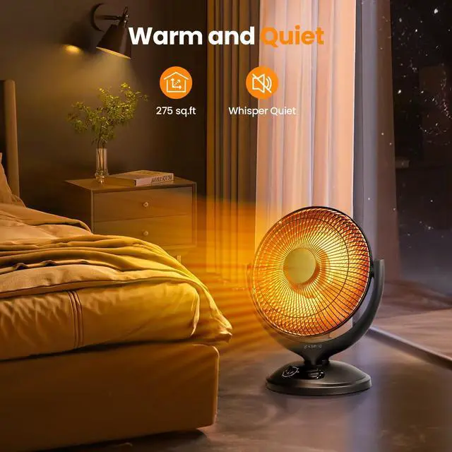 Alt view image 5 of 7 - Oscillating Parabolic Space Heater with Thermostat and Timer, Radiant Dish Heater with Tip-Over and Overheating Protection For Indoor Use, 800w