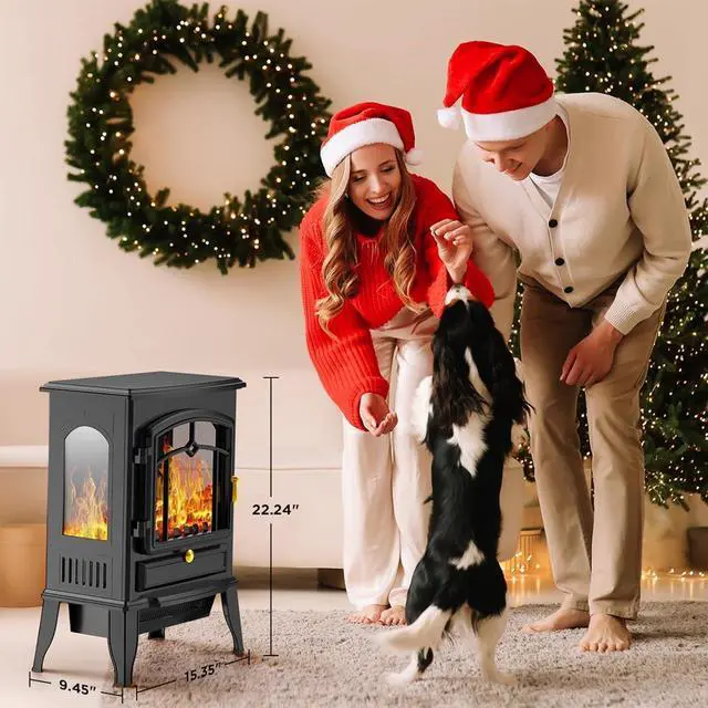 Alt view image 2 of 7 - Freestanding Electric Fireplace Stove, Small Electric Fireplace Heater with Thermostat Control, 3D Realistic Flame,1000W/1500W & Overheating Protection