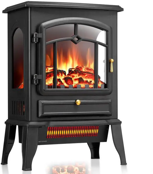 Main image of Freestanding Electric Fireplace Stove, Small Electric Fireplace Heater with Thermostat Control, 3D Realistic Flame,1000W/1500W & Overheating Protection