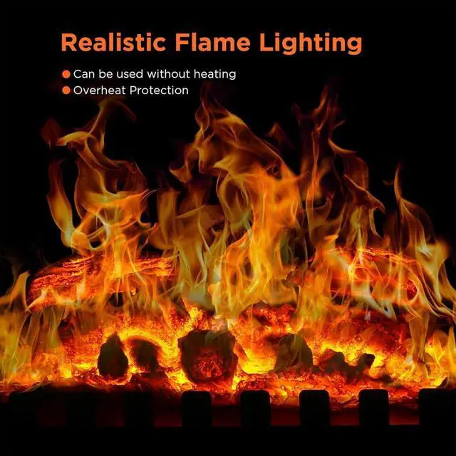 Alt view image 3 of 7 - Freestanding Electric Fireplace Stove, Small Electric Fireplace Heater with Thermostat Control, 3D Realistic Flame,1000W/1500W & Overheating Protection
