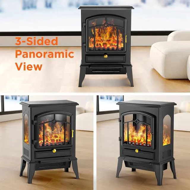 Alt view image 7 of 7 - Freestanding Electric Fireplace Stove, Small Electric Fireplace Heater with Thermostat Control, 3D Realistic Flame,1000W/1500W & Overheating Protection