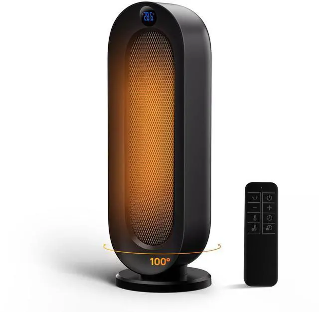 Main image of Space Heater for Indoor Use, 1500W Electric Heaters with 100° Oscillation, 1-12H Timer, Remote, Tower Heater Quick 2s PTC Ceramic Heating, Safety Heater for Office, Bedroom, Large Room (Black)