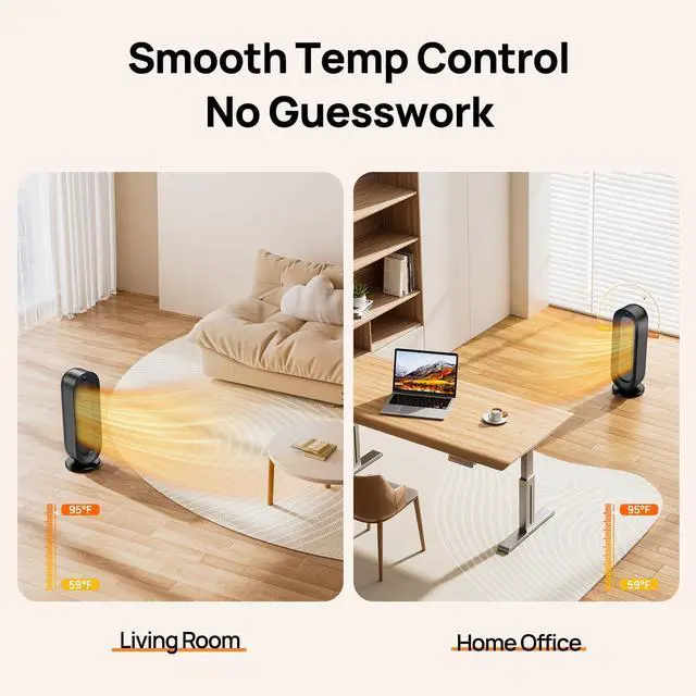 Alt view image 4 of 7 - Space Heater for Indoor Use, 1500W Electric Heaters with 100° Oscillation, 1-12H Timer, Remote, Tower Heater Quick 2s PTC Ceramic Heating, Safety Heater for Office, Bedroom, Large Room (Black)