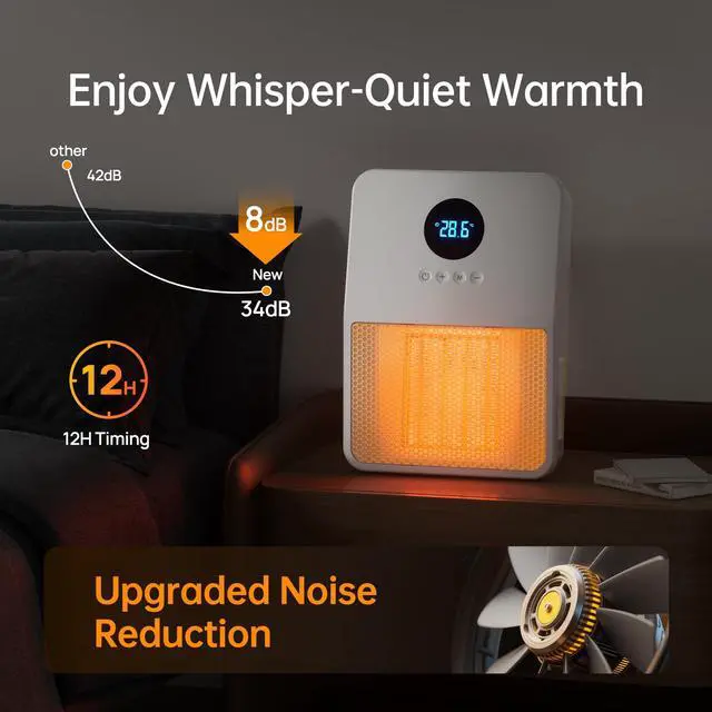 Alt view image 5 of 7 - Electric Space Heater, 3-IN-1 Portable Heater for Wall Mount/Hook/Desktop, Remote&Thermostat, 3 Modes, 24H Timer, 1500W PTC Fast Heating Ceramic Heater for Office Bedroom Bathroom, White