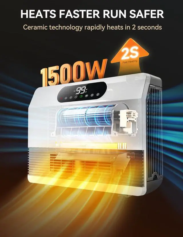 Alt view image 2 of 7 - Smart Wall Heater, 1500W Fast Heating Space Heater for Bedroom, Electric Space Heater with Thermostat for Indoor Use, Easy Wall Mounted, On/Off Timers, Works with Alexa, White