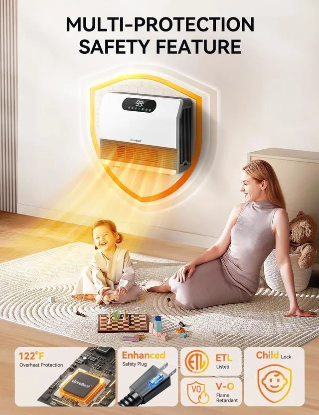 Alt view image 5 of 7 - Smart Wall Heater, 1500W Fast Heating Space Heater for Bedroom, Electric Space Heater with Thermostat for Indoor Use, Easy Wall Mounted, On/Off Timers, Works with Alexa, White