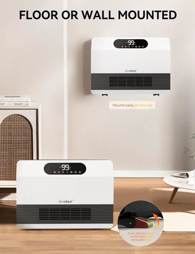 Alt view image 7 of 7 - Smart Wall Heater, 1500W Fast Heating Space Heater for Bedroom, Electric Space Heater with Thermostat for Indoor Use, Easy Wall Mounted, On/Off Timers, Works with Alexa, White