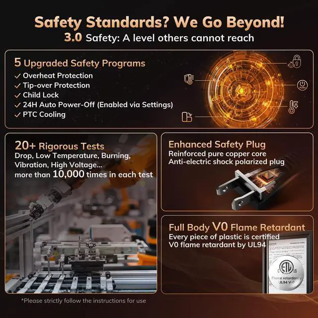 Alt view image 6 of 7 - 3rd-Gen Space Heater with AI Thermostat, 1500W PTC Electric Heaters for Indoor Use With Remote, 70° Oscillation, Utmost Silence, Safe Portable for Office, Bedroom, Room, Home (White)