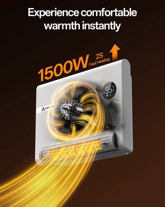Alt view image 3 of 7 - Wall Heater, Space Heater for Bedroom, 1500W PTC Fast Heating Electric Heaters for Indoor Use, 30° Oscillation, Adjustable Thermostat, 24H Timer, Remote Control, Desk or Wall Mounted Heater for Office