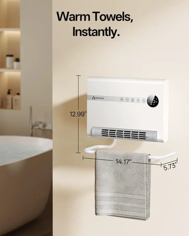 Alt view image 4 of 7 - Wall Heater, Space Heater for Bedroom, 1500W PTC Fast Heating Electric Heaters for Indoor Use, 30° Oscillation, Adjustable Thermostat, 24H Timer, Remote Control, Desk or Wall Mounted Heater for Office
