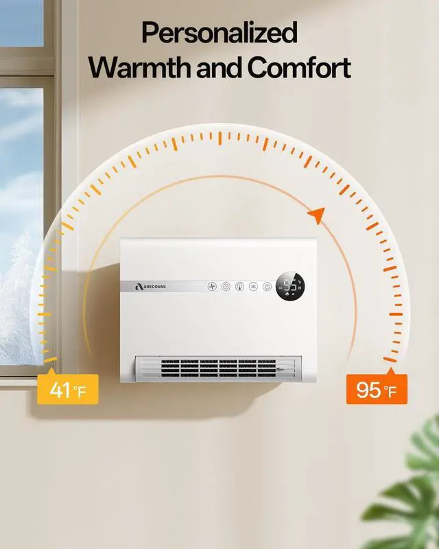 Alt view image 7 of 7 - Wall Heater, Space Heater for Bedroom, 1500W PTC Fast Heating Electric Heaters for Indoor Use, 30° Oscillation, Adjustable Thermostat, 24H Timer, Remote Control, Desk or Wall Mounted Heater for Office