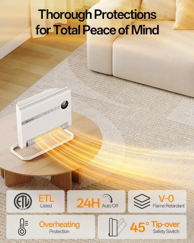 Alt view image 6 of 7 - Wall Heater, Space Heater for Bedroom, 1500W PTC Fast Heating Electric Heaters for Indoor Use, 30° Oscillation, Adjustable Thermostat, 24H Timer, Remote Control, Desk or Wall Mounted Heater for Office
