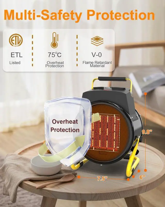 Alt view image 2 of 3 - Outdoor Heaters for Patio-1500W Portable Electric Garage Heater with 2S Fast Heating, Overheat Protection, Thermostat, Space Heaters for Outdoor, Greenhouse, Room, Garage, Tent, Indoor Use