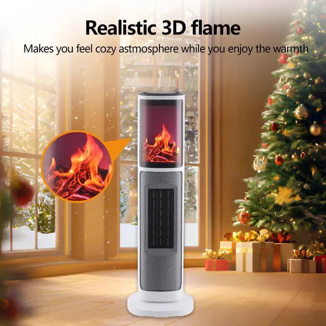 Alt view image 2 of 4 - Portable Space Heaters for Indoor Use, 1500W Electric Tower Heater with Fireplace, Oscillating PTC Ceramic, Adjustable Thermostat, Timer and Remote Control, Overheating & Tip-Over Protection