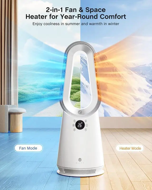 Alt view image 2 of 7 - Space Heater, Portable Electric Heaters and Cooler Fan Combo with Remote, 80°Oscillation, 9 Speeds, 3 Modes, 8 Timer, 6 Colors LED Light, Fast Safety Heat and Quiet for Office Bedroom Home