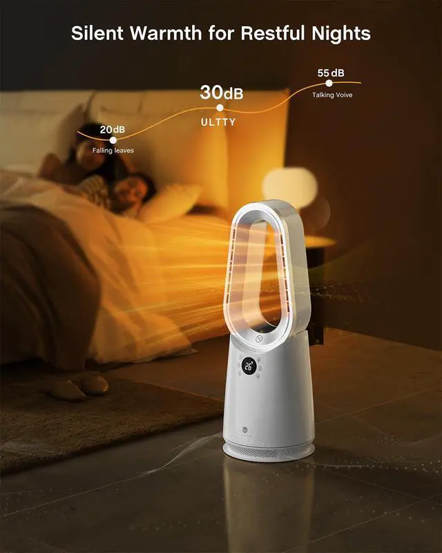 Alt view image 4 of 7 - Space Heater, Portable Electric Heaters and Cooler Fan Combo with Remote, 80°Oscillation, 9 Speeds, 3 Modes, 8 Timer, 6 Colors LED Light, Fast Safety Heat and Quiet for Office Bedroom Home