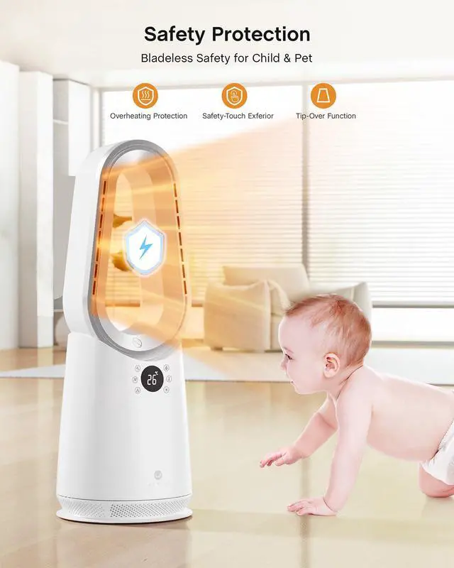 Alt view image 5 of 7 - Space Heater, Portable Electric Heaters and Cooler Fan Combo with Remote, 80°Oscillation, 9 Speeds, 3 Modes, 8 Timer, 6 Colors LED Light, Fast Safety Heat and Quiet for Office Bedroom Home